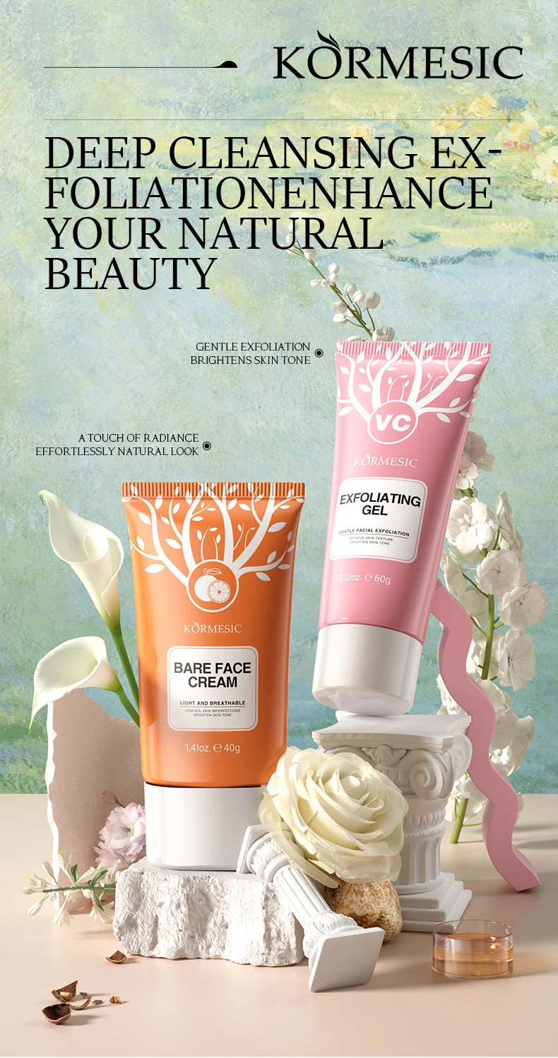 Bare Face Cream & VC Exfoliating Gel Skincare Set - Lightweight Concealer & Brightening Duo 1 concealer foundation exfoliating gel spu871723862445 desc 1