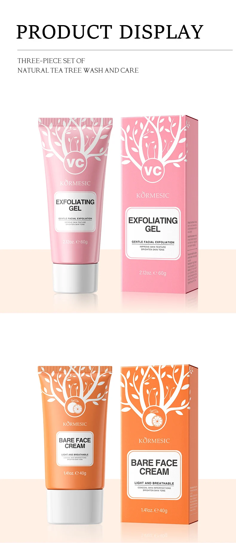 Bare Face Cream & VC Exfoliating Gel Skincare Set - Lightweight Concealer & Brightening Duo 7 concealer foundation exfoliating gel spu871723862445 desc 7