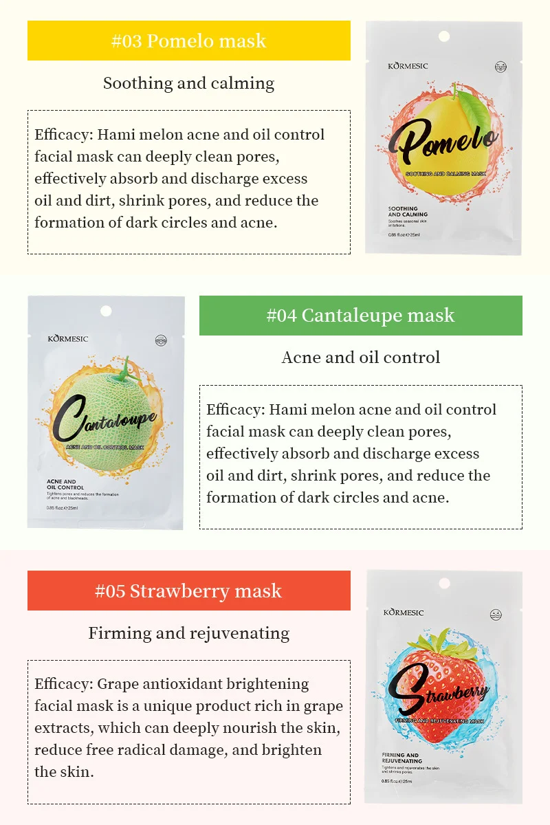Fruit Sheet Masks Set - Hydrate, Brighten & Soothe Skin 3 fruit sheet face masks spu956491623737 desc 3
