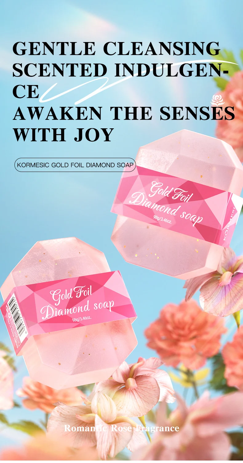 Gold Foil Diamond Soap with Visible Gold Flakes - 98g Rose Scent 1 gold foil diamond soap spu794608401417 desc 1