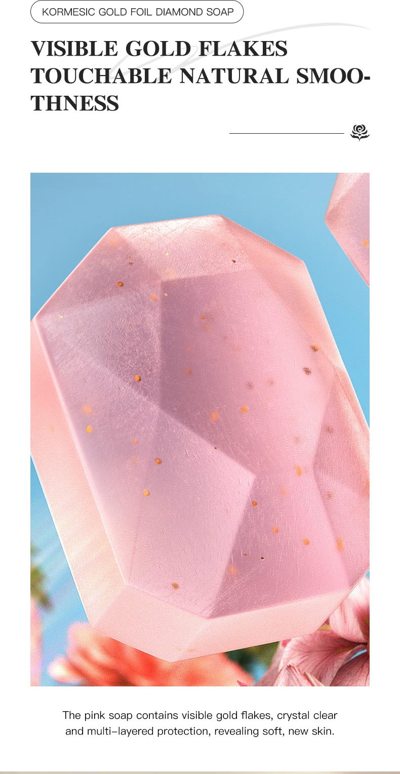 Gold Foil Diamond Soap with Visible Gold Flakes - 98g Rose Scent 5 gold foil diamond soap spu794608401417 desc 5