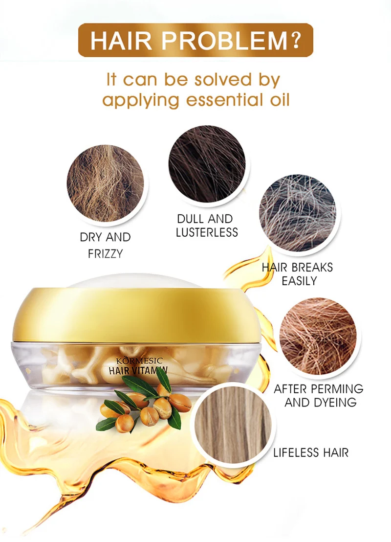 Hair Vitamin Capsules with Moroccan Oil for Dry Damaged Repair - 30 Capsules 3 hair vitamin capsules spu747846638568 desc 3