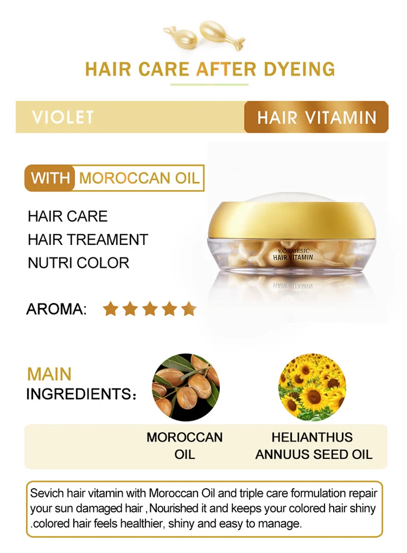 Hair Vitamin Capsules with Moroccan Oil for Dry Damaged Repair - 30 Capsules 6 hair vitamin capsules spu747846638568 desc 6