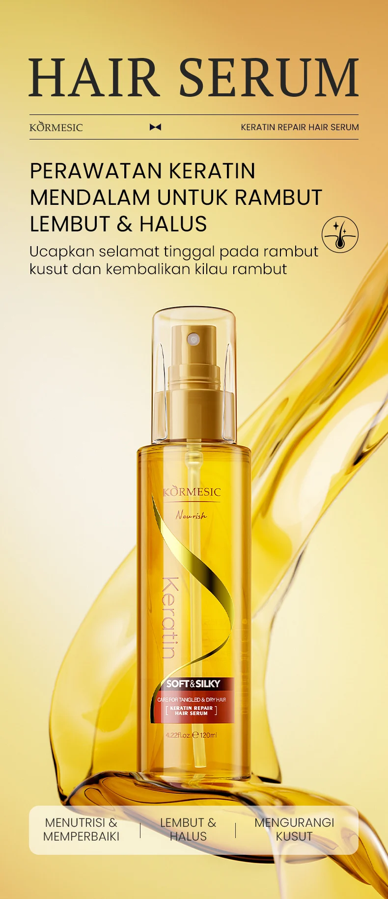 Keratin Repair Hair Serum For Tangled & Dry Hair - 120ml 3 keratin repair hair serum spu971236077565 desc 3