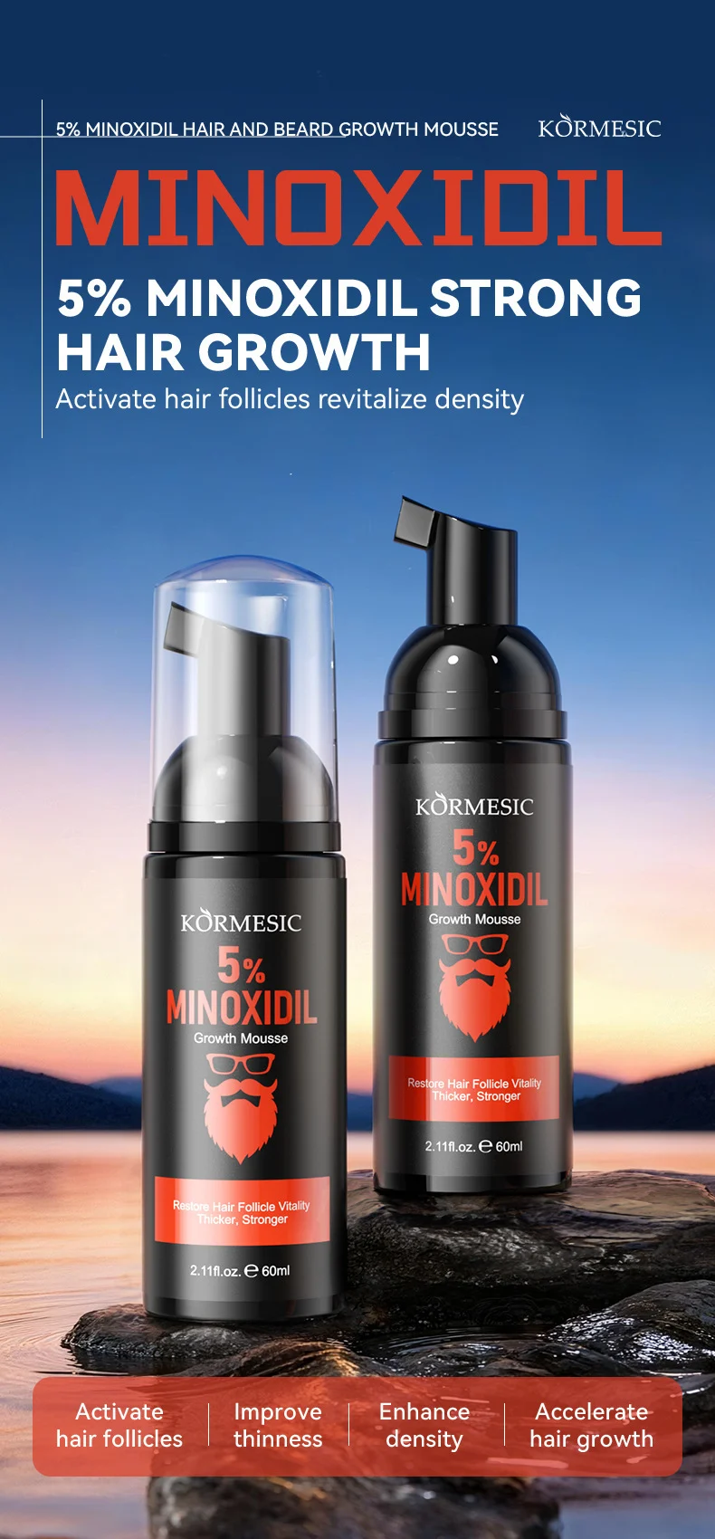 5% Minoxidil Hair & Beard Growth Mousse - 60ml for Thicker Hair 1 minoxidil hair beard growth mousse spu988344305130 desc 1