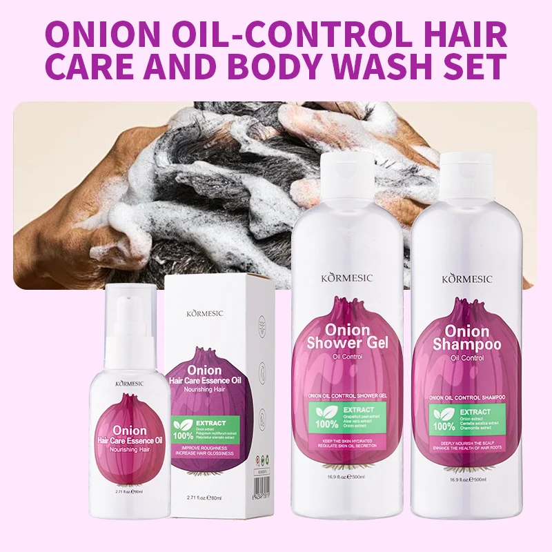 My Quest for Less-Greasy Hair & The Onion Set That (Actually) Delivered 1 KORMESIC Onion Oil-Control Hair Care & Body Wash Set box with bottles