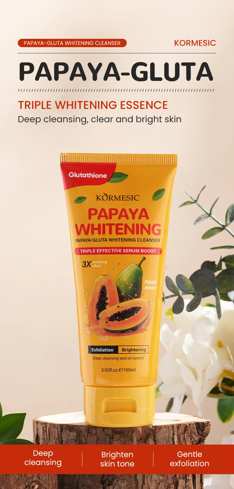 Papaya Glutathione Whitening Cleanser - Brightening & Deep Cleansing (100ml) 3 papaya glutathione whitening cleanser spu982811784428 desc 3