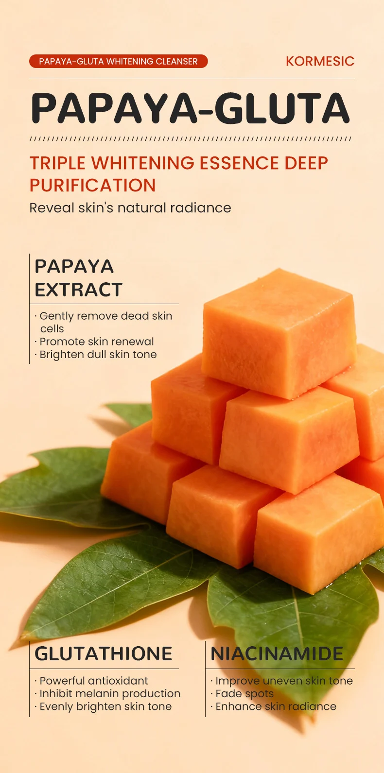Papaya Glutathione Whitening Cleanser - Brightening & Deep Cleansing (100ml) 6 papaya glutathione whitening cleanser spu982811784428 desc 6