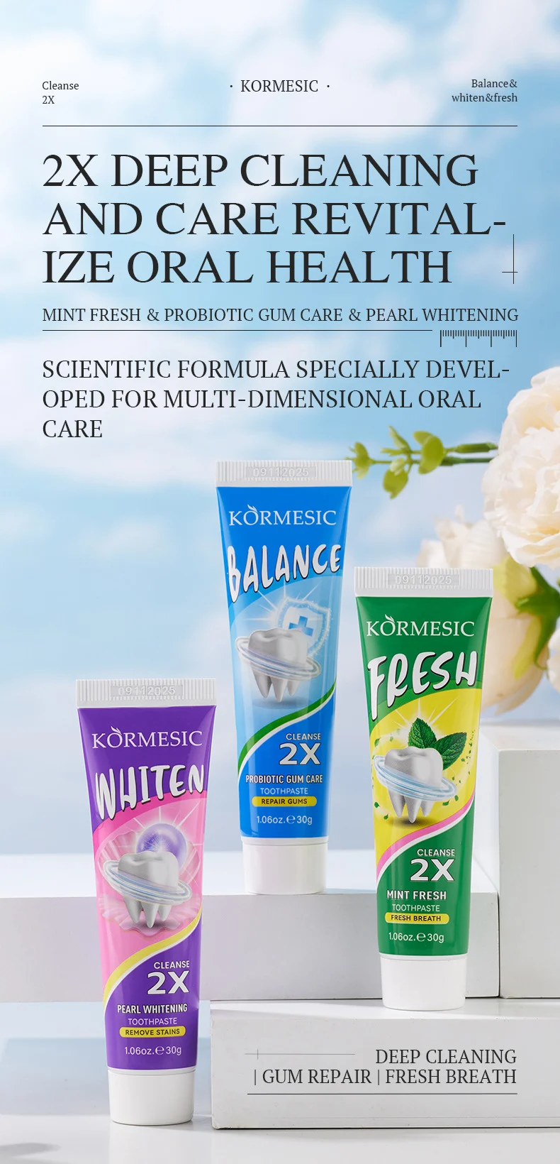 Mint, Pearl & Probiotic Toothpaste Set for Gum Care & Whitening 1 probiotic toothpaste set spu993980949499 desc 1