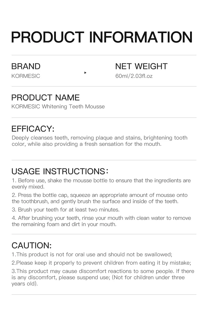 Whitening Teeth Mousse - Removes Stains & Freshens Breath, 60ml 2 whitening teeth mousse spu839067912742 desc 2