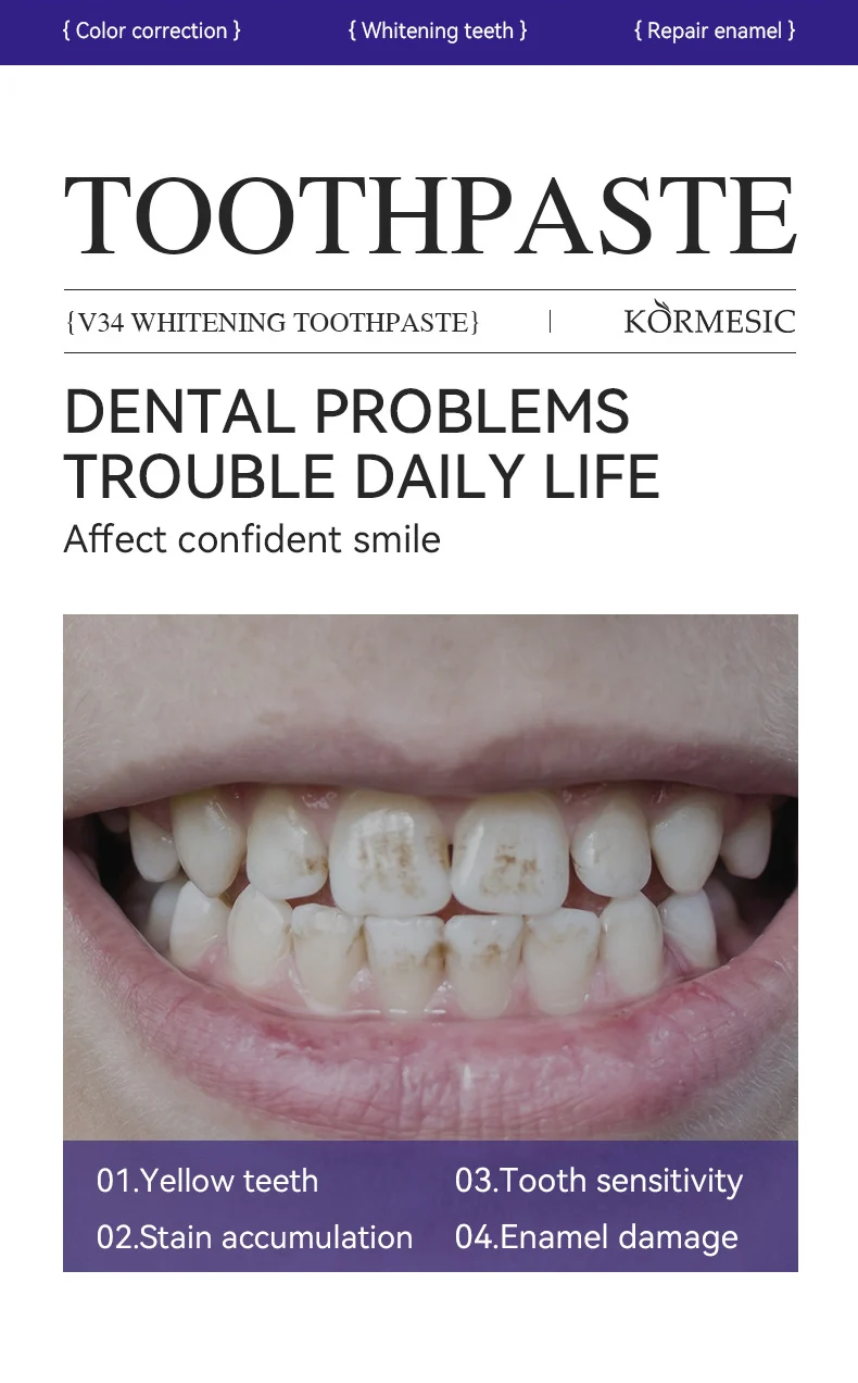 V34 Whitening Toothpaste - Purple Color Correction & Enamel Repair 35ml 2 whitening toothpaste color correction spu982972384960 desc 2