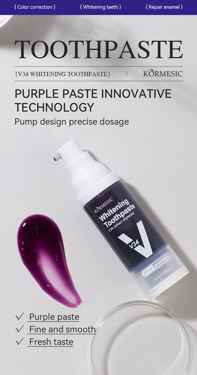 V34 Whitening Toothpaste - Purple Color Correction & Enamel Repair 35ml 5 whitening toothpaste color correction spu982972384960 desc 6