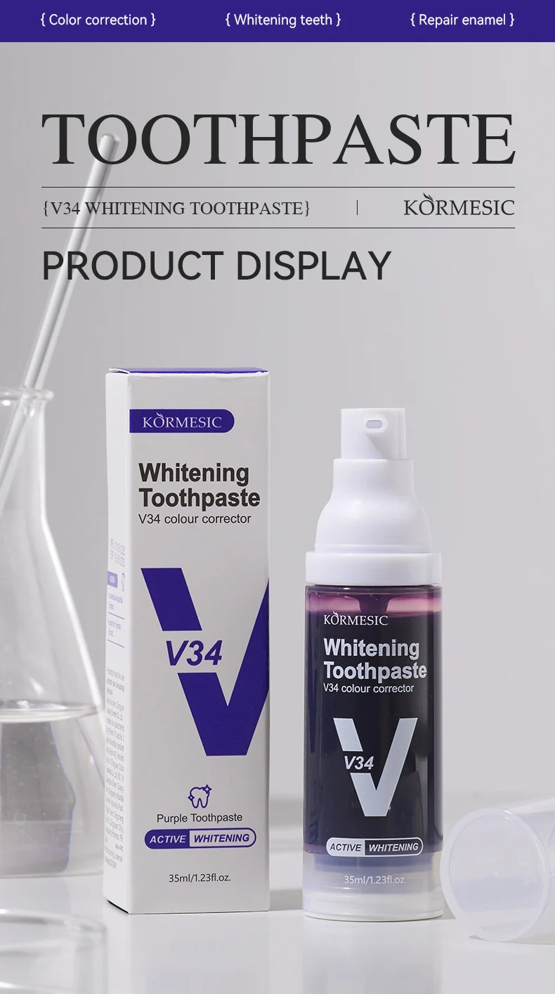 V34 Whitening Toothpaste - Purple Color Correction & Enamel Repair 35ml 7 whitening toothpaste color correction spu982972384960 desc 8